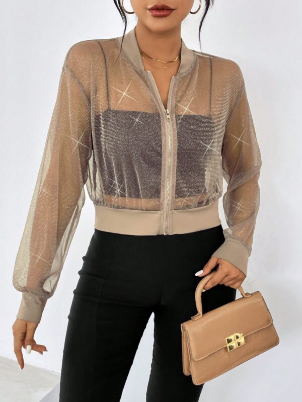 Chaqueta Bomber de Malla con Cierre y Hombros Caídos - Image 10
