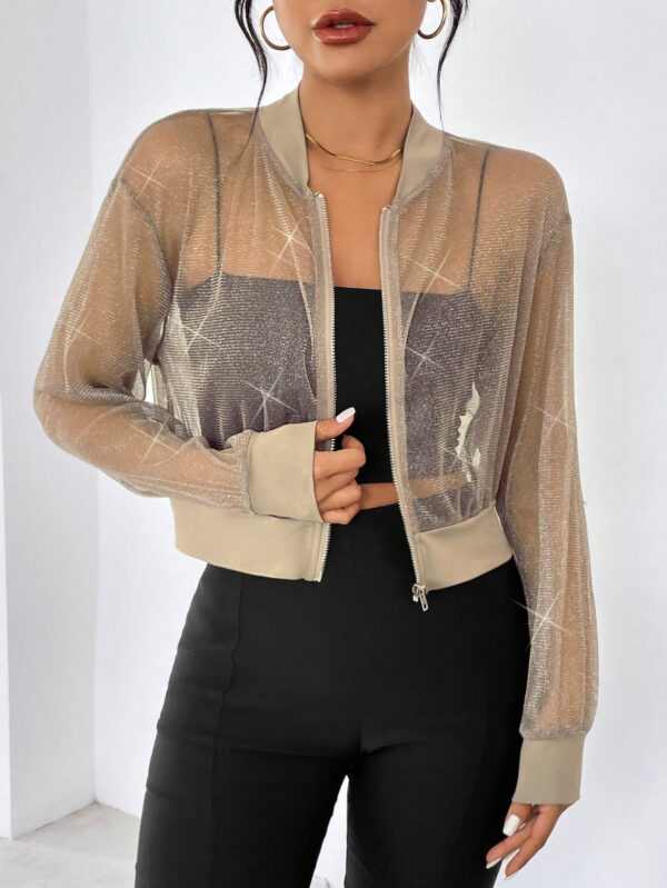 Chaqueta Bomber de Malla con Cierre y Hombros Caídos - Image 11