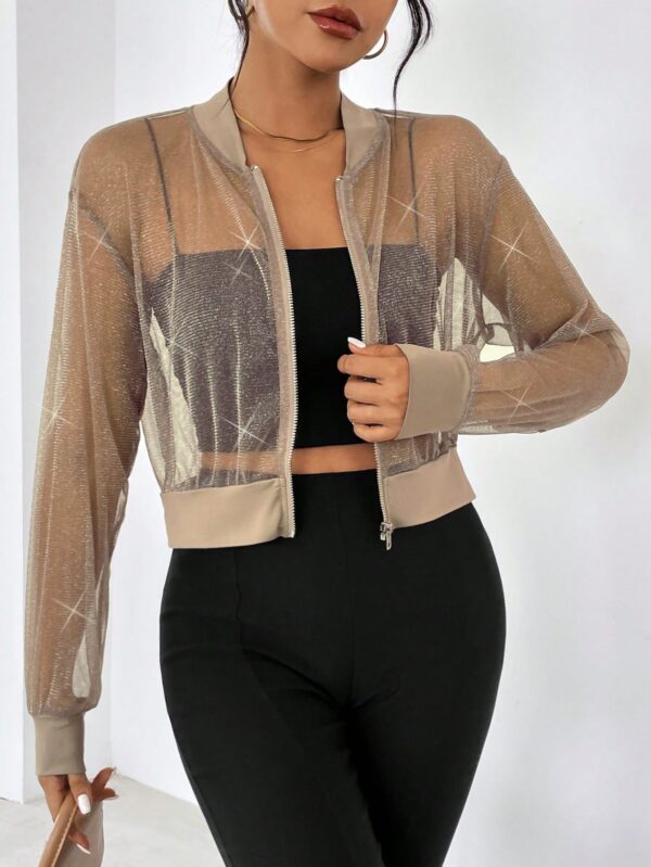 Chaqueta Bomber de Malla con Cierre y Hombros Caídos - Image 12