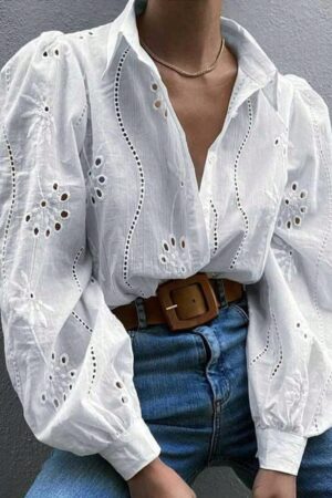 Blusa Bohemia Bordada de Color Sólido para Verano