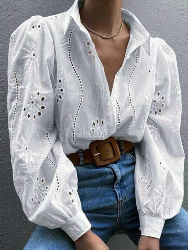 Blusa Bohemia Bordada de Color Sólido para Verano