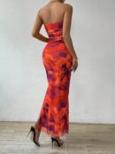 Vestido Strapless Tie Dye con Abertura Lateral y Ruched