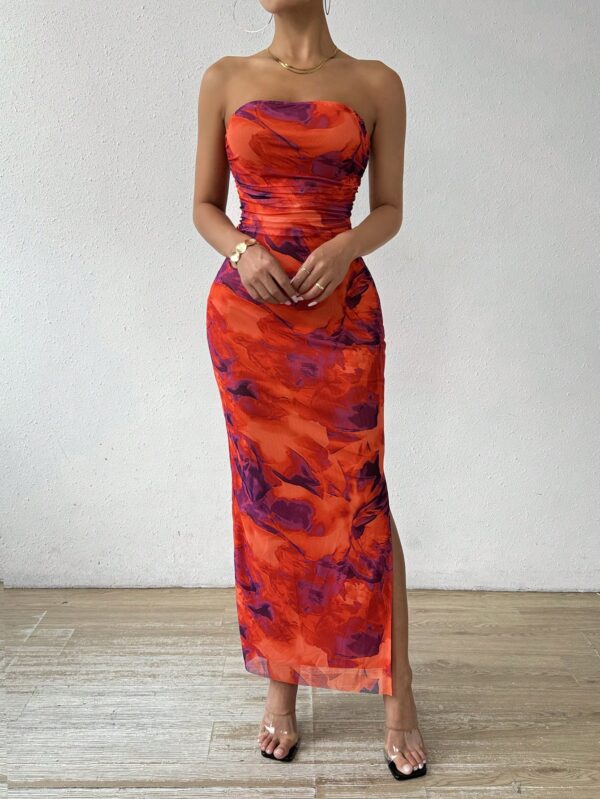 Vestido Strapless Tie Dye con Abertura Lateral y Ruched - Image 70