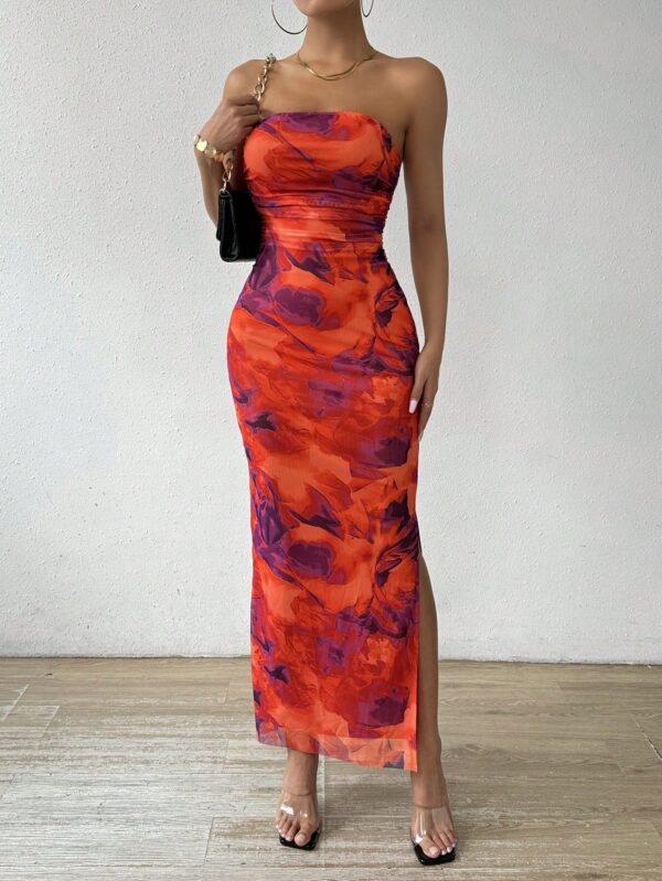 Vestido Strapless Tie Dye con Abertura Lateral y Ruched - Image 72