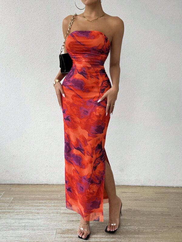 Vestido Strapless Tie Dye con Abertura Lateral y Ruched - Image 73