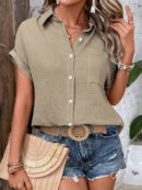 Camisa Azul Marino con Detalles Texturados y Mangas Batwing