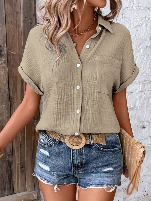Camisa Azul Marino con Detalles Texturados y Mangas Batwing - Image 35