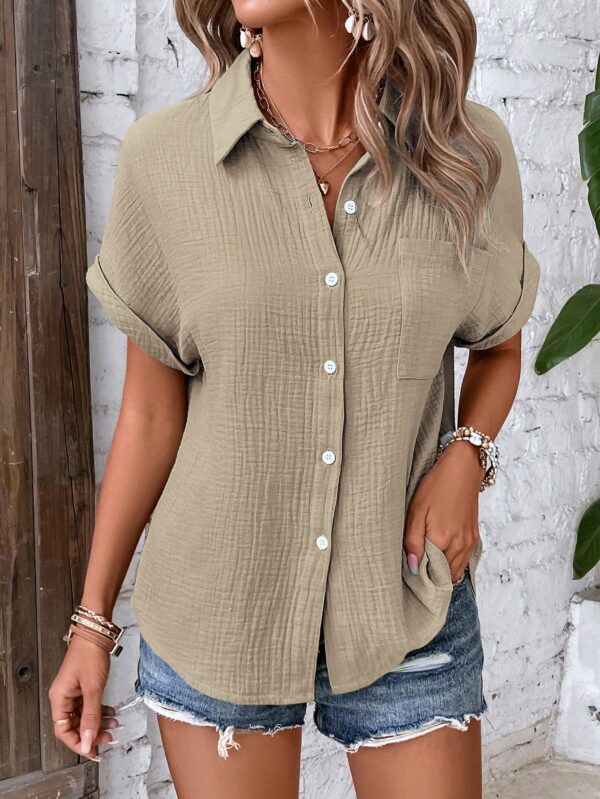 Camisa Azul Marino con Detalles Texturados y Mangas Batwing - Image 36