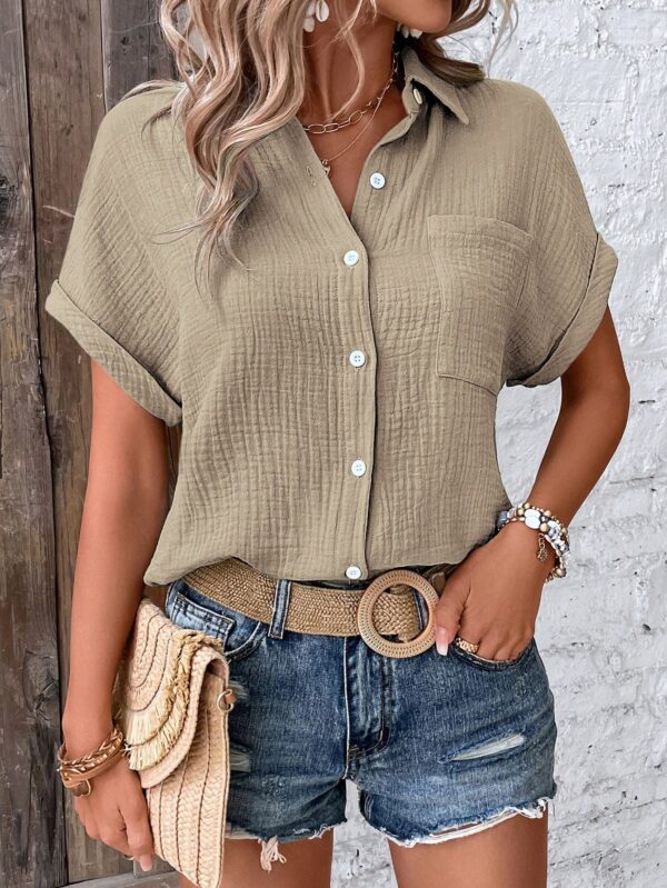 Camisa Azul Marino con Detalles Texturados y Mangas Batwing - Image 37