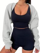Chaqueta Crop de Manga Larga Abierta al Frente