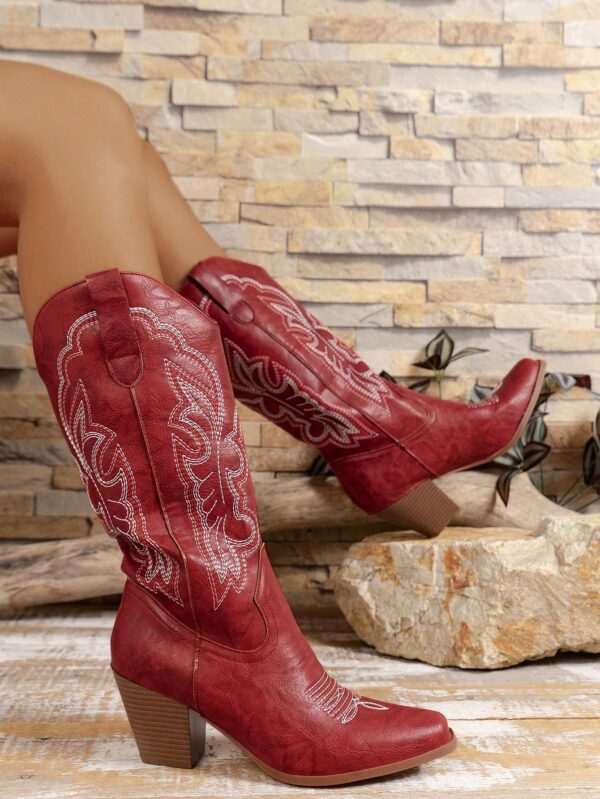 Botas de Vaquero Bordadas con Tacón Grueso y Punta Afilada - Image 16