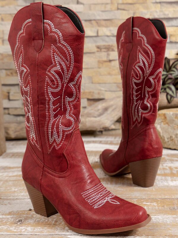 Botas de Vaquero Bordadas con Tacón Grueso y Punta Afilada - Image 13