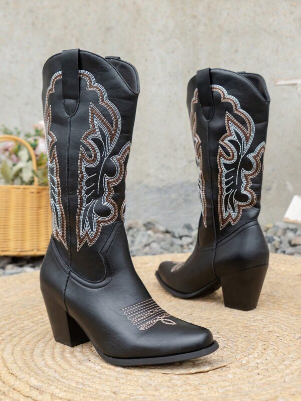 Botas de Vaquero Bordadas con Tacón Grueso y Punta Afilada - Image 25