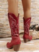 Botas de Vaquero Bordadas con Tacón Grueso y Punta Afilada