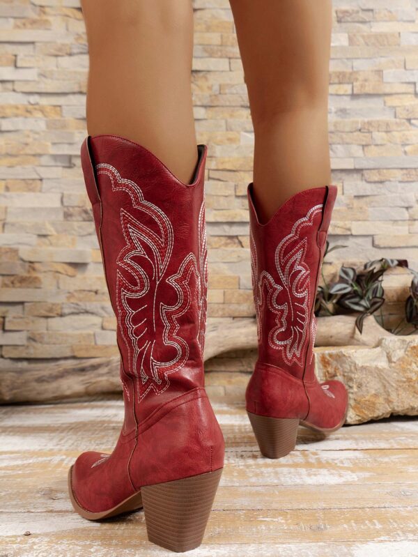 Botas de Vaquero Bordadas con Tacón Grueso y Punta Afilada - Image 15