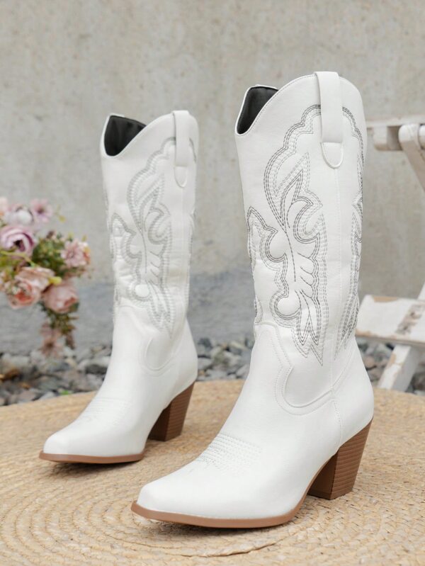 Botas de Vaquero Bordadas con Tacón Grueso y Punta Afilada - Image 2