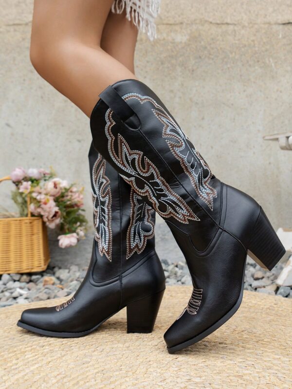 Botas de Vaquero Bordadas con Tacón Grueso y Punta Afilada - Image 28