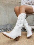 Botas de Vaquero Bordadas con Tacón Grueso y Punta Afilada