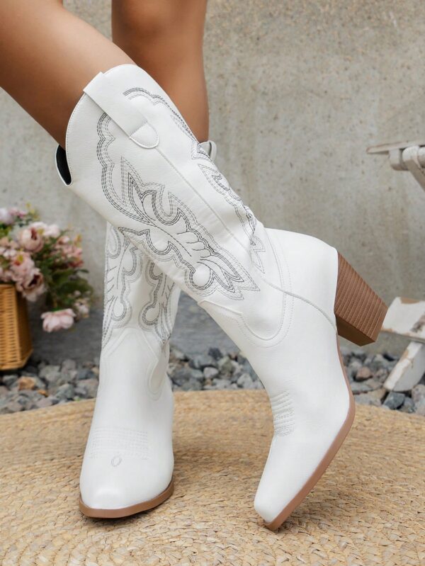 Botas de Vaquero Bordadas con Tacón Grueso y Punta Afilada - Image 5