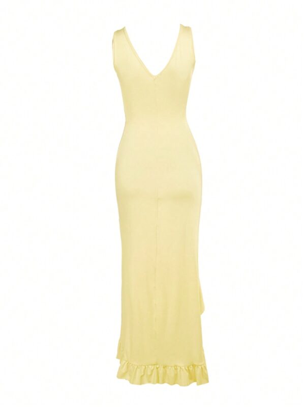 Vestido de Verano con Escote V, Detalles Fruncidos y Abertura - Image 3