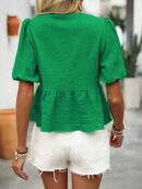 Blusa Casual de Cuello Redondo con Volantes y Manga Corta