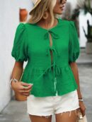 Blusa Casual de Cuello Redondo con Volantes y Manga Corta