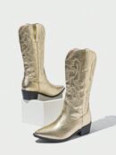 Botas de Tacón Medio con Bordados Estilo Western y Acabado Brillante