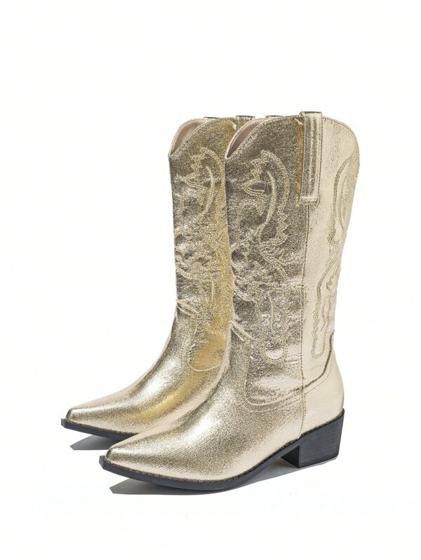 Botas de Tacón Medio con Bordados Estilo Western y Acabado Brillante - Image 34