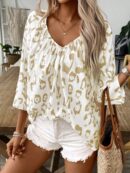 Blusa Bohemia con Cuello V y 3/4 de Manga