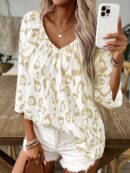 Blusa Bohemia con Cuello V y 3/4 de Manga