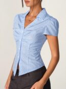 Camisa de Oficina Rayada con Cintura Fruncida y Manga Corta