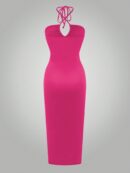 Vestido Largo Halter Sin Mangas con Espalda Descubierta y Abertura Lateral