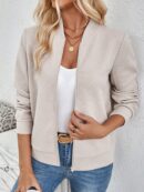 Chaqueta Tejida Jacquard Casual en Color Caqui
