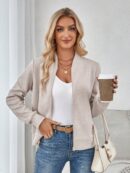 Chaqueta Tejida Jacquard Casual en Color Caqui