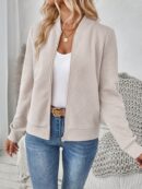 Chaqueta Tejida Jacquard Casual en Color Caqui