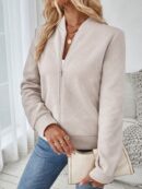 Chaqueta Tejida Jacquard Casual en Color Caqui