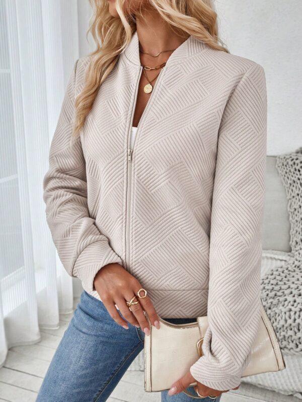 Chaqueta Tejida Jacquard Casual en Color Caqui - Image 13