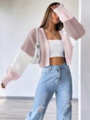 Cardigan Largo con Hombros Caídos y Diseño Colorblock