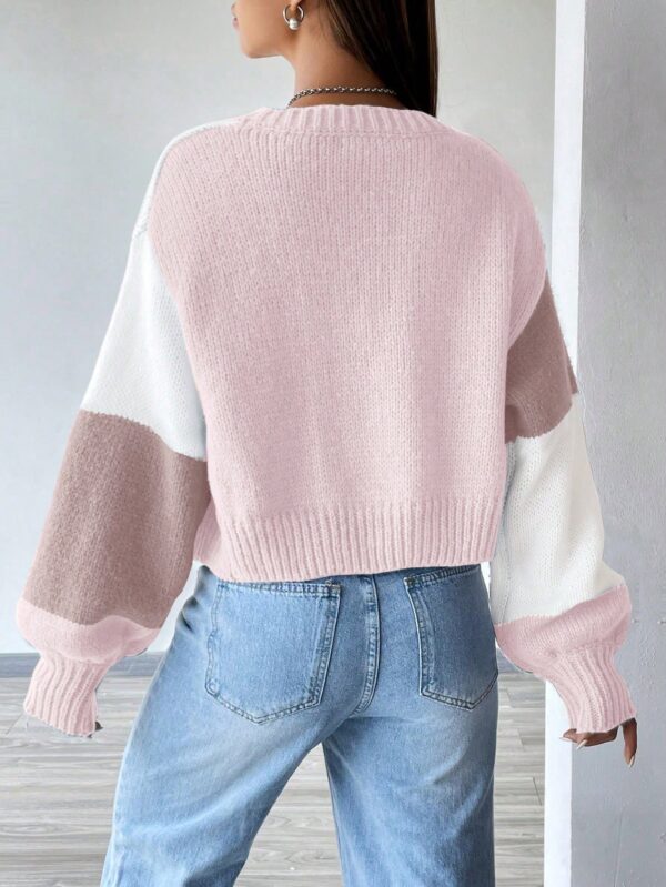 Cardigan Largo con Hombros Caídos y Diseño Colorblock - Image 74