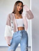 Cardigan Largo con Hombros Caídos y Diseño Colorblock