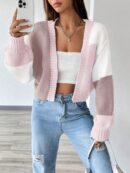 Cardigan Largo con Hombros Caídos y Diseño Colorblock