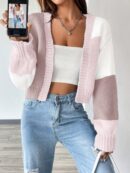 Cardigan Largo con Hombros Caídos y Diseño Colorblock