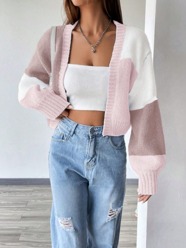 Cardigan Largo con Hombros Caídos y Diseño Colorblock - Image 78