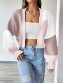 Cardigan Largo con Hombros Caídos y Diseño Colorblock