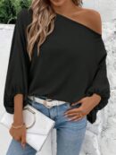 Blusa Asimétrica con Manga Murciélago y Hombro Descubierto