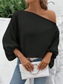 Blusa Asimétrica con Manga Murciélago y Hombro Descubierto