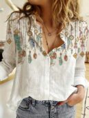 Blusa de Manga Larga con Estampado Boho Casual Primavera/Otoño