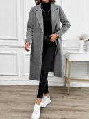 Abrigo Largo de Lana en Gris Oscuro para Mujer