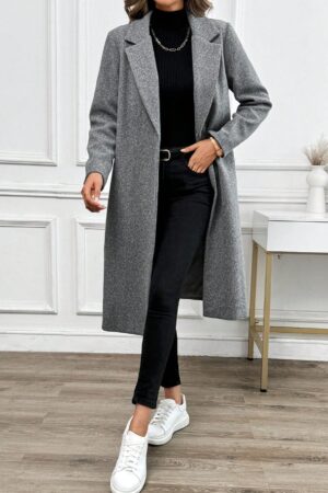 Abrigo Largo de Lana en Gris Oscuro para Mujer