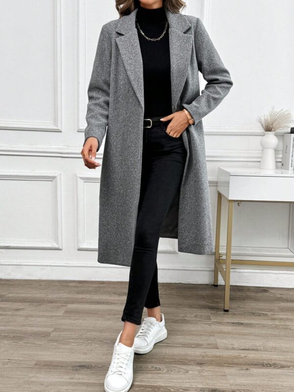 Abrigo Largo de Lana en Gris Oscuro para Mujer